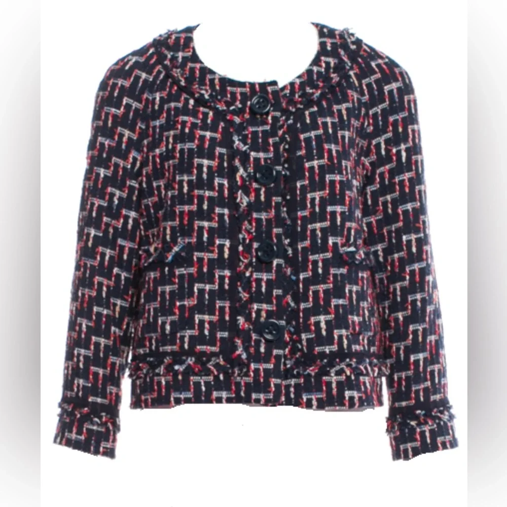 Kate Spade EUC Darby Tweed Cropped Blazer Navy Red Size 10